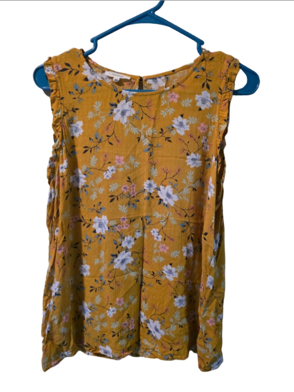 Women's maurices Floral Blouse XL Yellow White Sleeveless Top fall cottagecore
